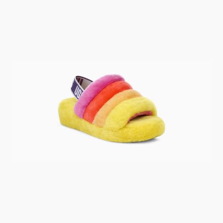 UGG Pride Fluff Yeah Multicolor Yellow Slides for Women (OIRL52417)